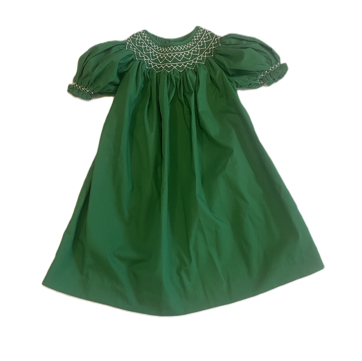 Green Geometric Smocked Short Sleeve Dress