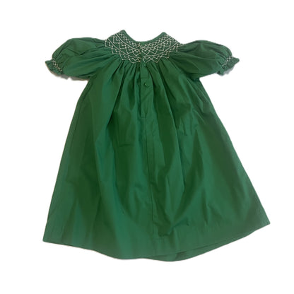 Green Geometric Smocked Short Sleeve Dress