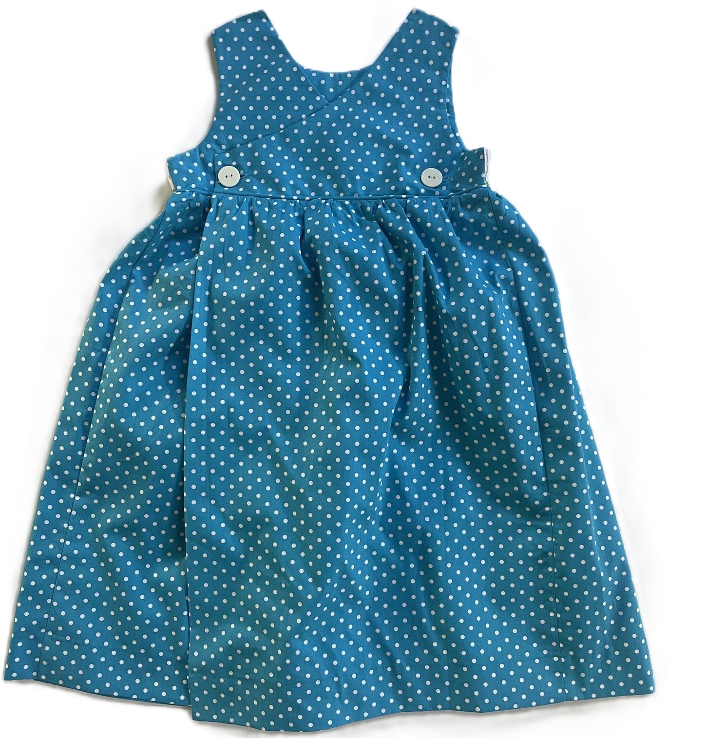 Blue Polka Dots Sleeveless Bishop Dress Featuring CATERPILLARS & APPLES Hand-Smocked