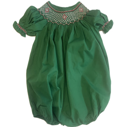 Green Geometric Smocked Short Sleeve Bubble