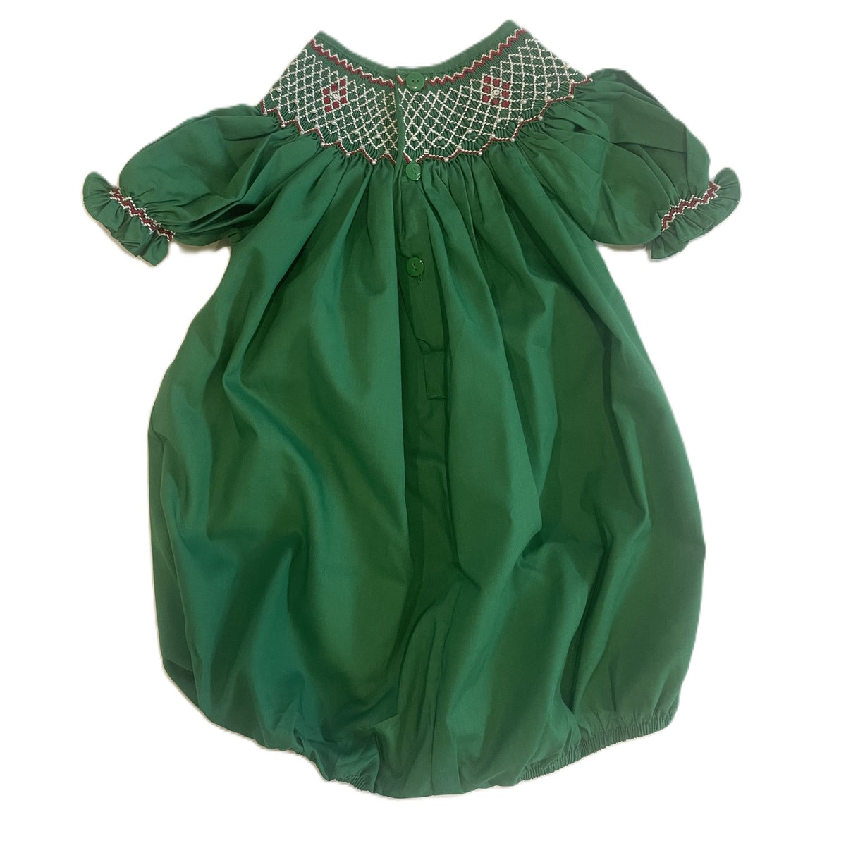 Green Geometric Smocked Short Sleeve Bubble