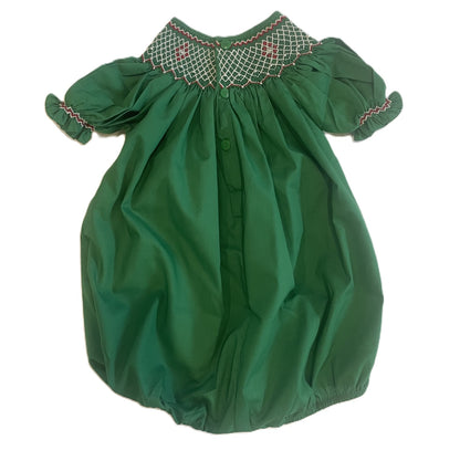Green Geometric Smocked Short Sleeve Bubble
