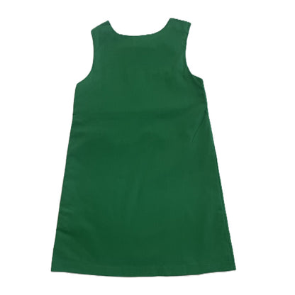 Green A-line Dress With SANTA FACES Hand-Smocked