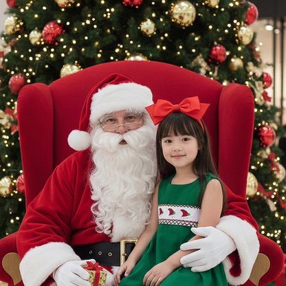 Green A-line Dress With SANTA FACES Hand-Smocked