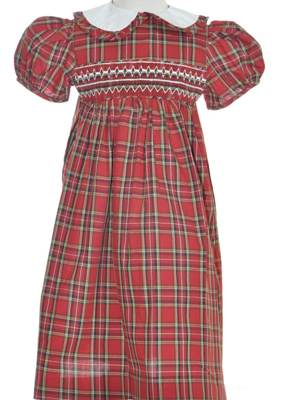 Red Plaid Geometric Smocked Girl Dress