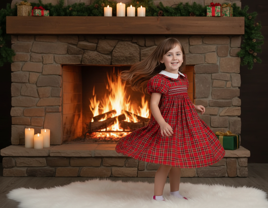 Red Plaid Geometric Smocked Girl Dress