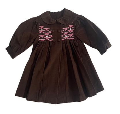 Brown Corduroy Geometric Smocked Coat