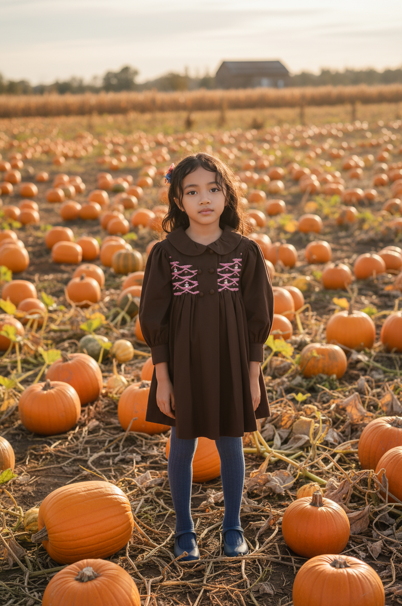 Brown Corduroy Geometric Smocked Coat