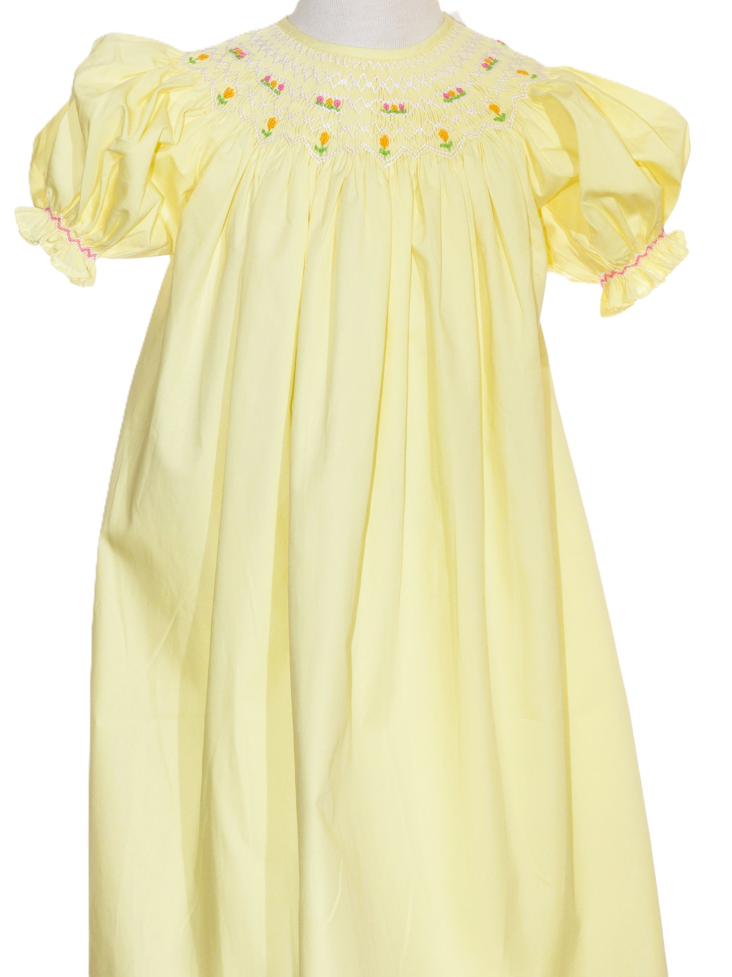 Yellow Geometric Smocked With Flowers Short Sleeve Dress