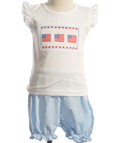 White Flag Smocked T shirt with Blue Gingham Short