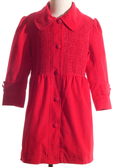 Red Corduroy Single Breasted Smocked Coat