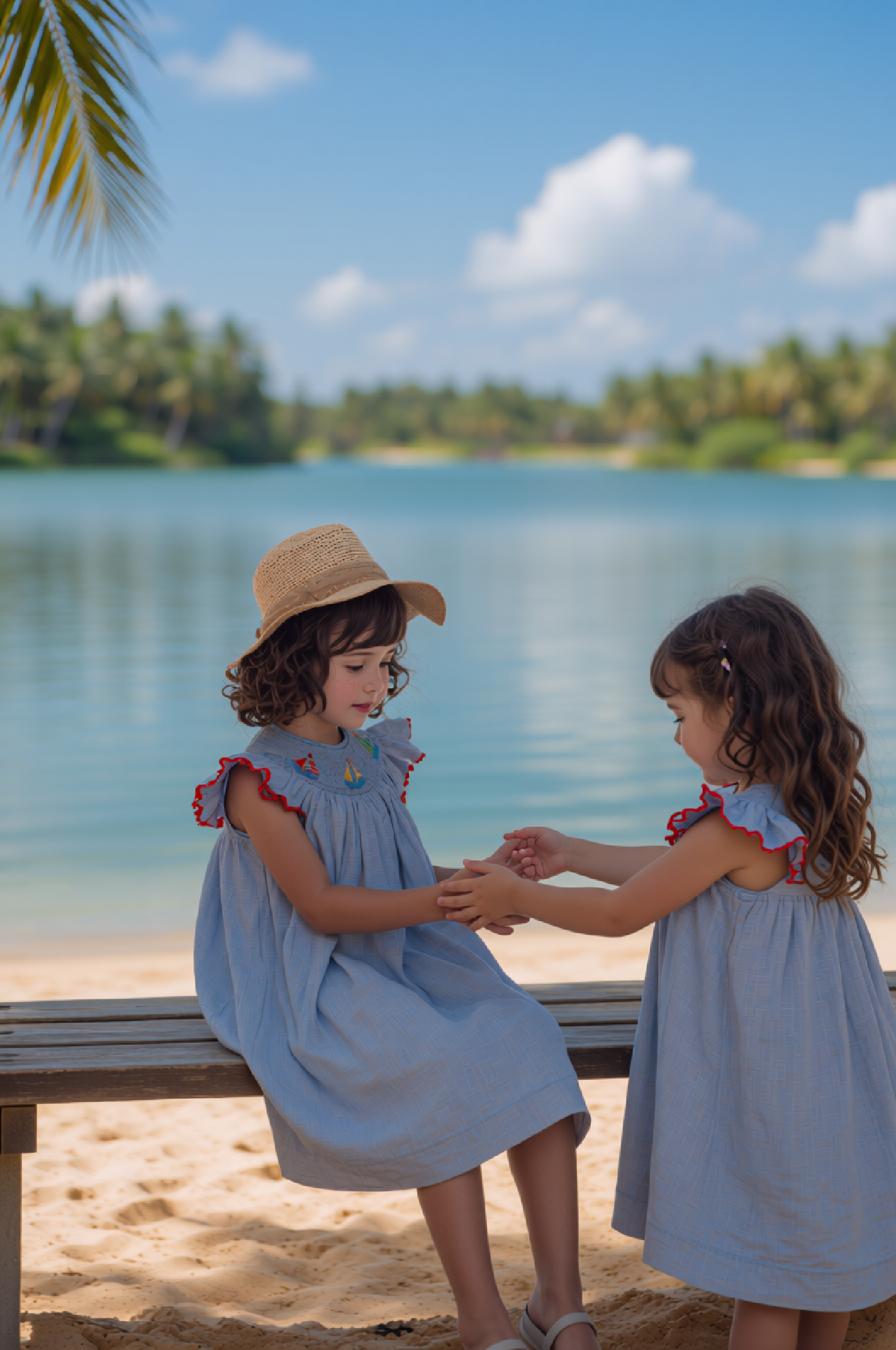 BLue Gingham SAILBOATS Smocked Angel Wing Dress