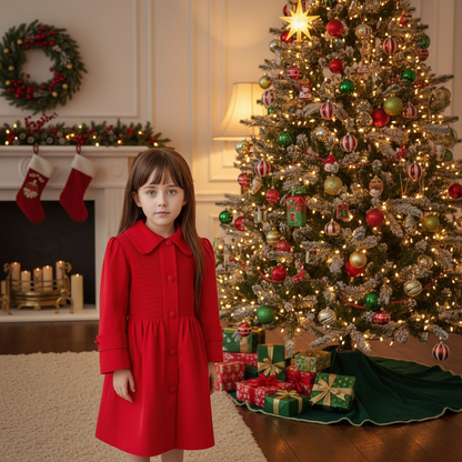 Red Corduroy Single Breasted Smocked Coat