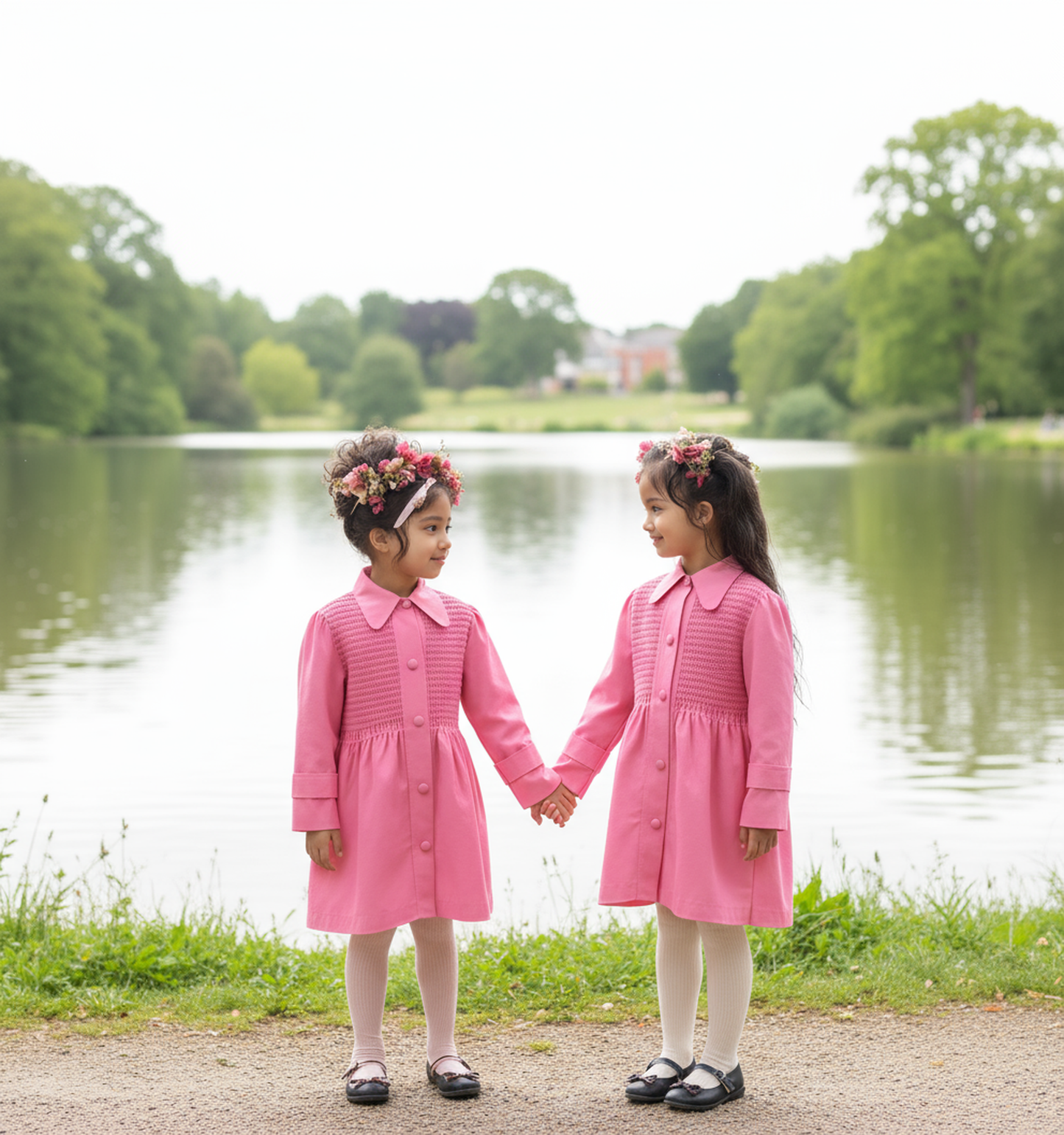 Pink Corduroy Smocked Coat with Big Buttons