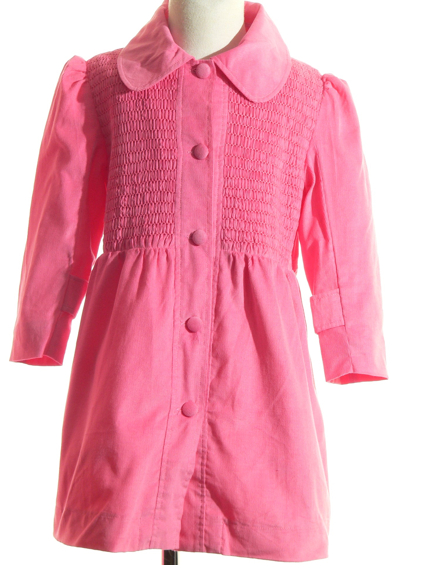 Pink Corduroy Smocked Coat with Big Buttons