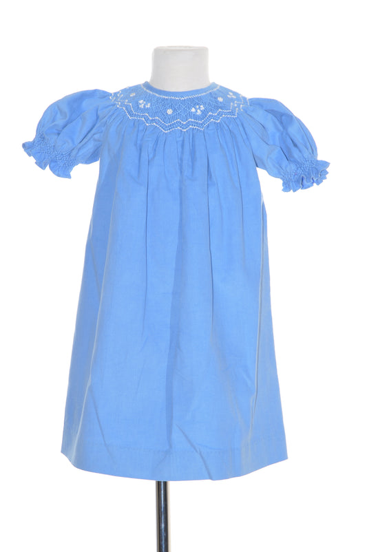 Blue Corduroy Smocked with Pearl Bishop Dress