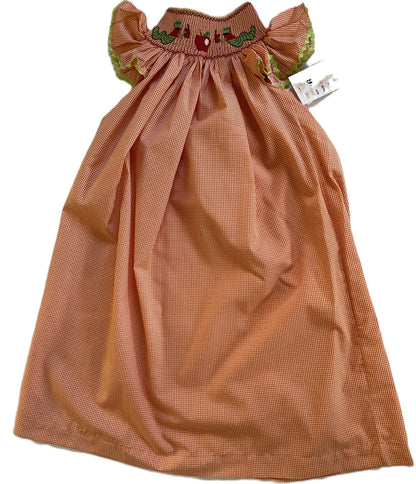 Orange gingham BOOKWORM Smocked Short Bishop Sleeve Dress