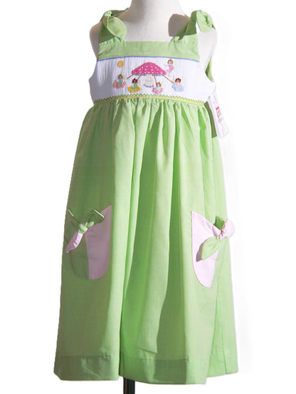 Green Gingham Mushroom Faries Sleeveless Dress