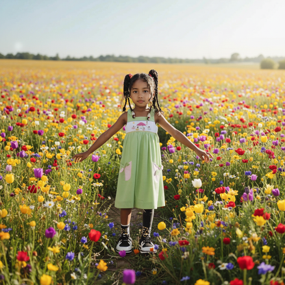 Green Gingham Mushroom Faries Sleeveless Dress