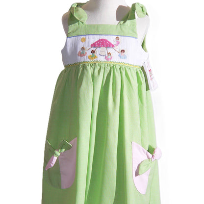 Green Gingham Mushroom Faries Sleeveless Dress