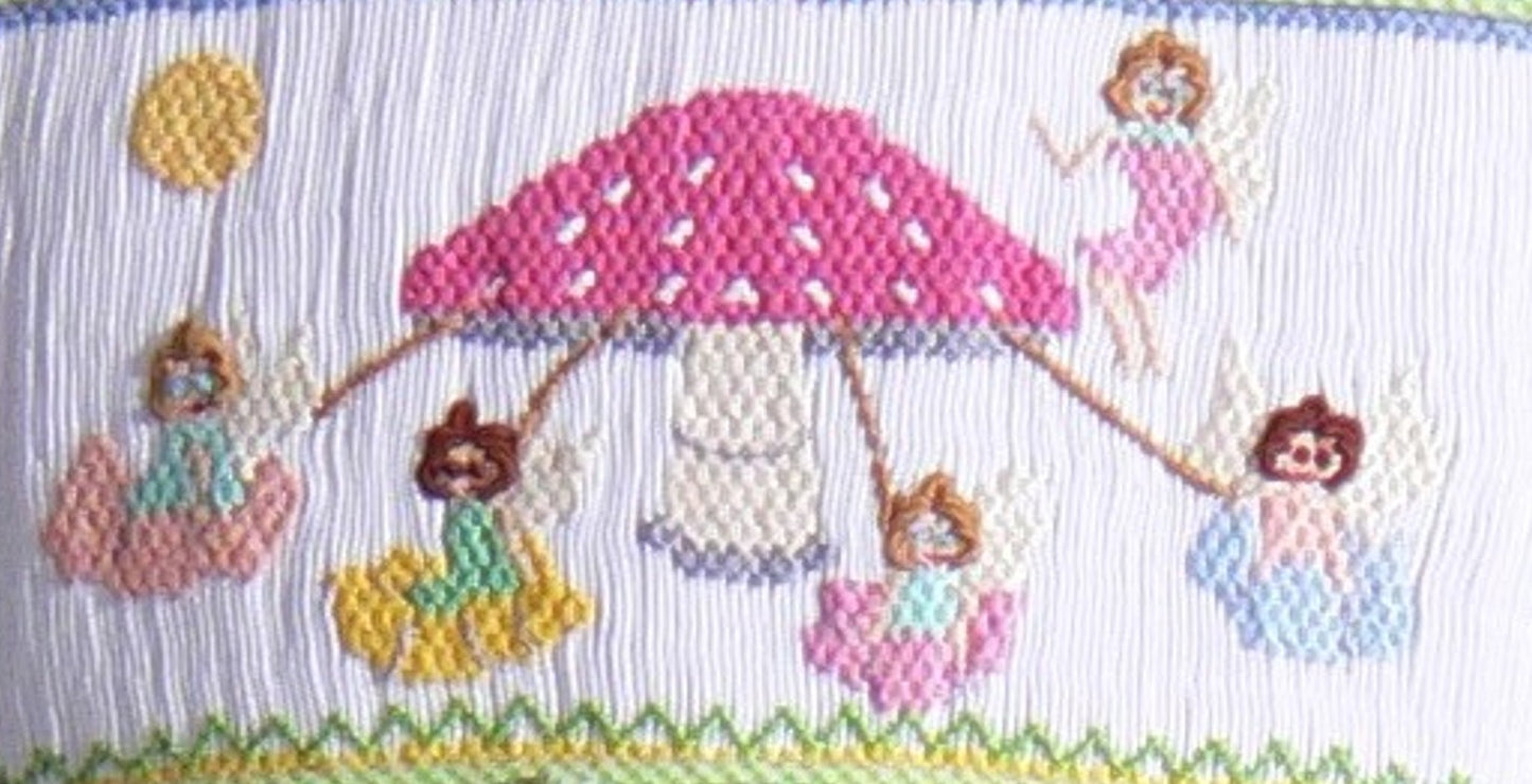 Green Gingham Mushroom Fairies Smocked Tie Shoulder Capri Set