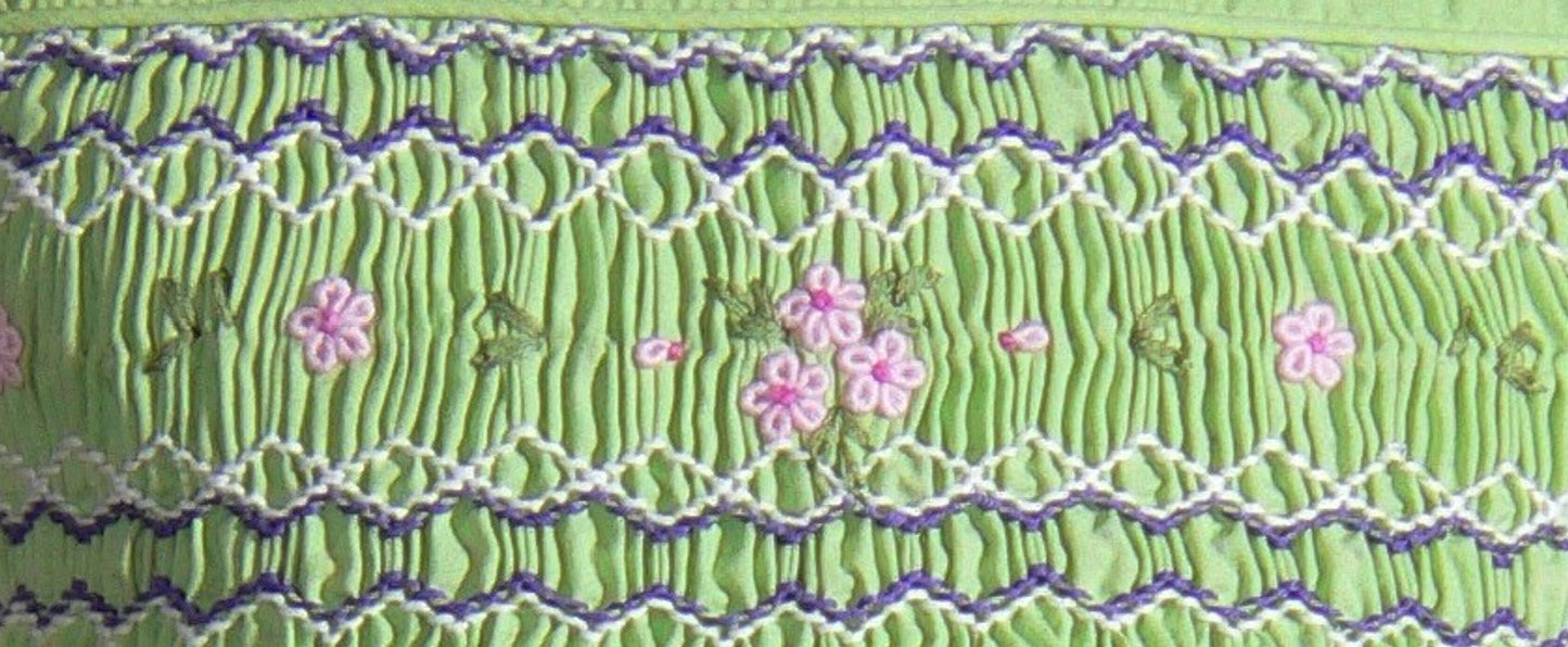 Green Geo Smocked With Flowers Sleeveless Bubble