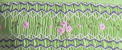 Green Geo Smocked With Flowers Sleeveless Bubble