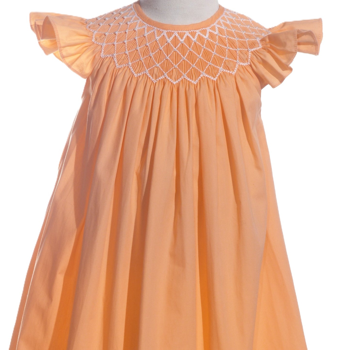 Orange Pearl Geometric Smocked Angle Wing Sleeve Dress