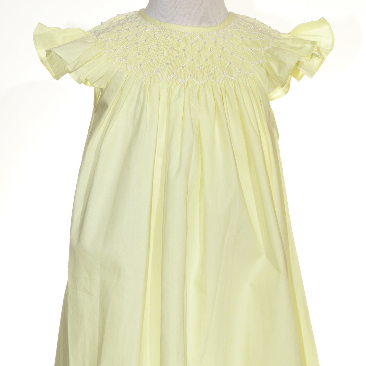 Yellow Pearl Geometric Smocked Angle Wing Sleeve Dress