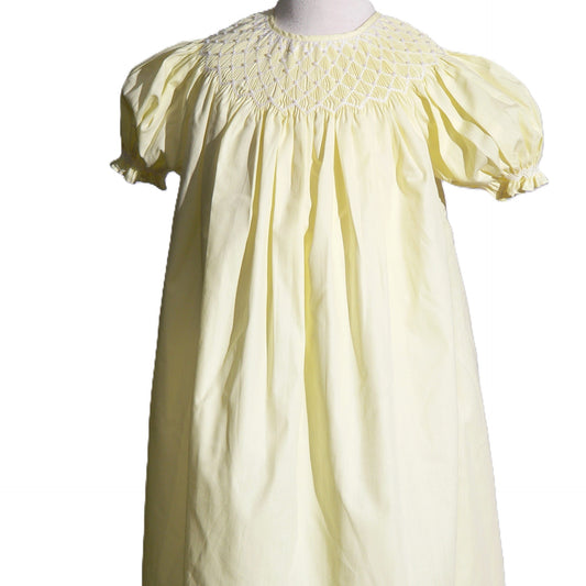 Yellow Pearl Geometric Smocked Short Sleeve Dress