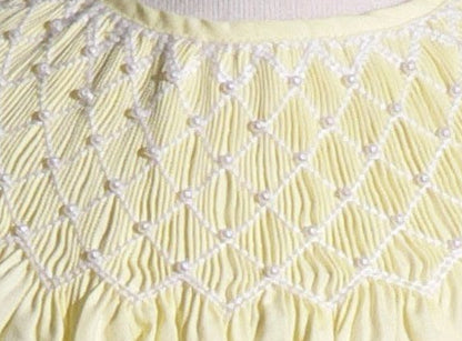 Yellow Pearl Geometric Smocked Short Sleeve Dress