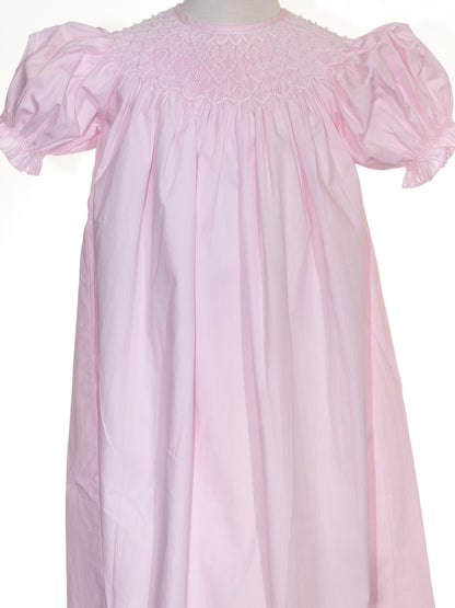 Light Pink Geometric Smocked with Pearl Short Bishop Sleeve Dress