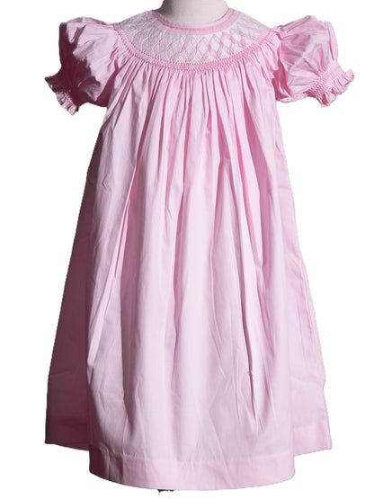 Light Pink Geometric Smocked Short Bishop Sleeve Dress