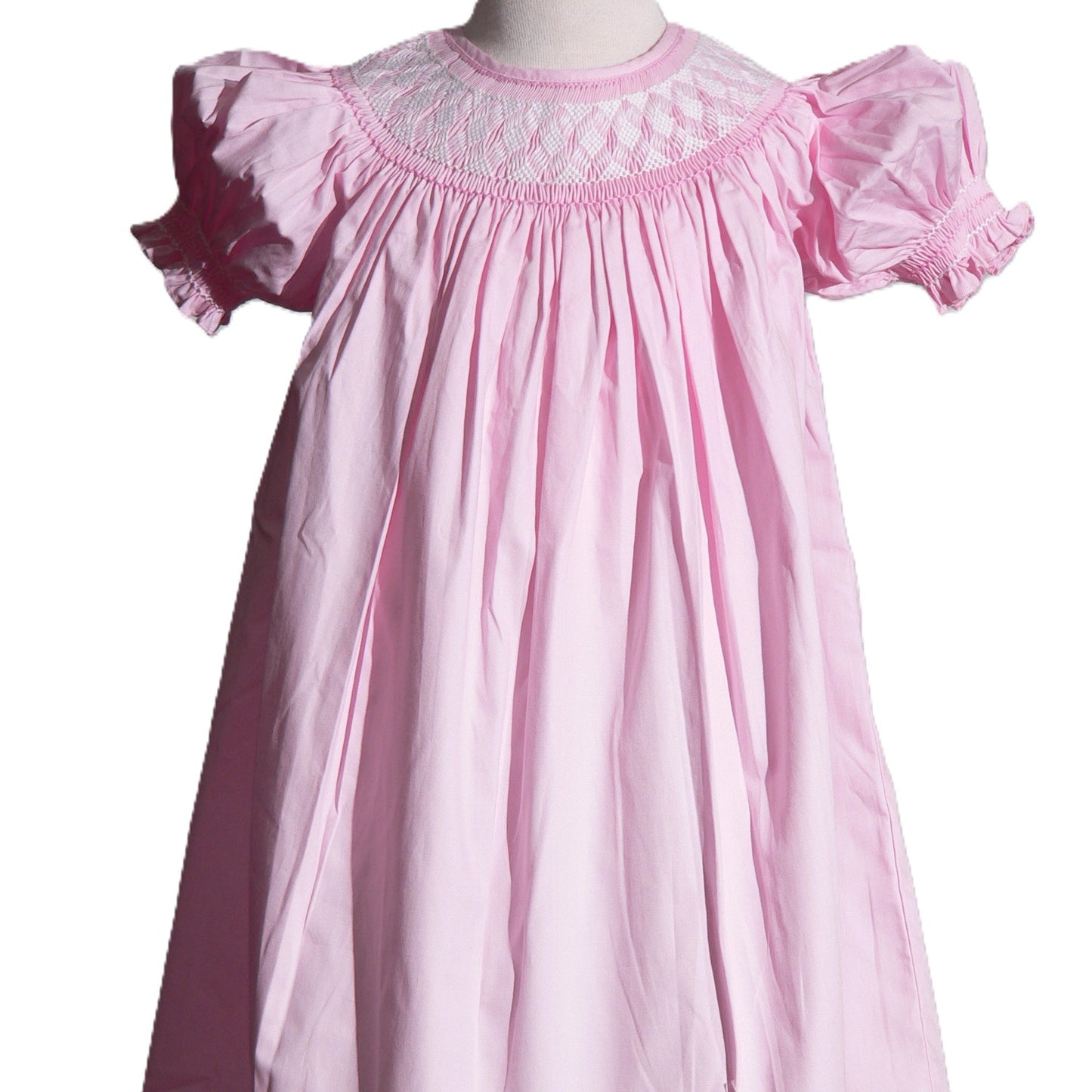 Light Pink Geometric Smocked Short Bishop Sleeve Dress