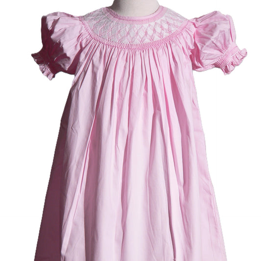 Light Pink Geometric Smocked Short Bishop Sleeve Dress