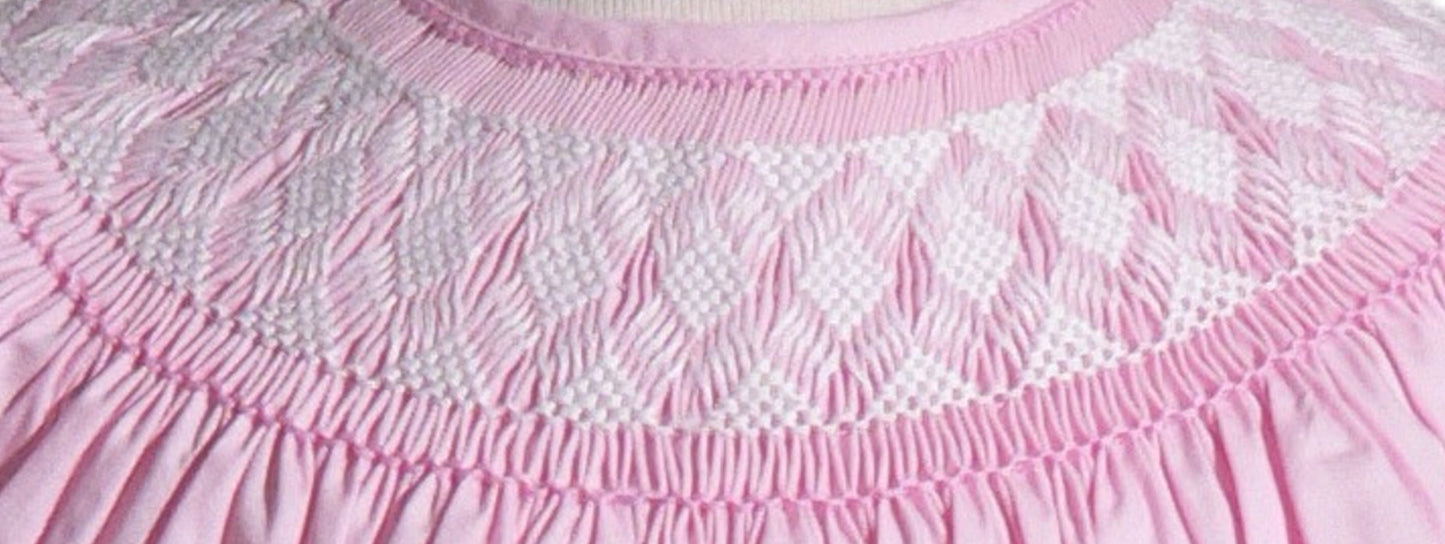 Light Pink Geometric Smocked Short Bishop Sleeve Dress