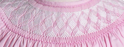 Light Pink Geometric Smocked Short Bishop Sleeve Dress