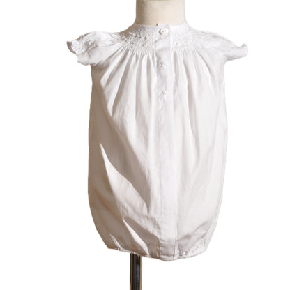 White Geo Pearl Smocked Short Sleeve Gown