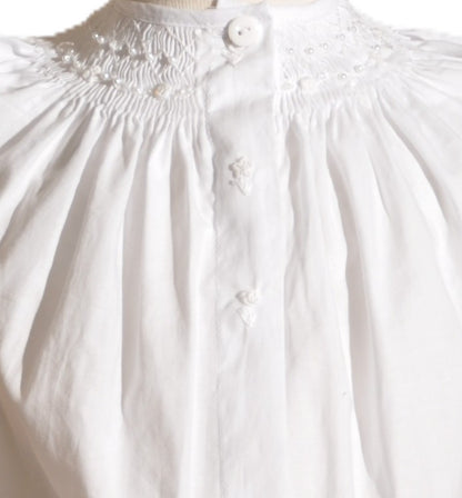 White Geo Pearl Smocked Short Sleeve Gown