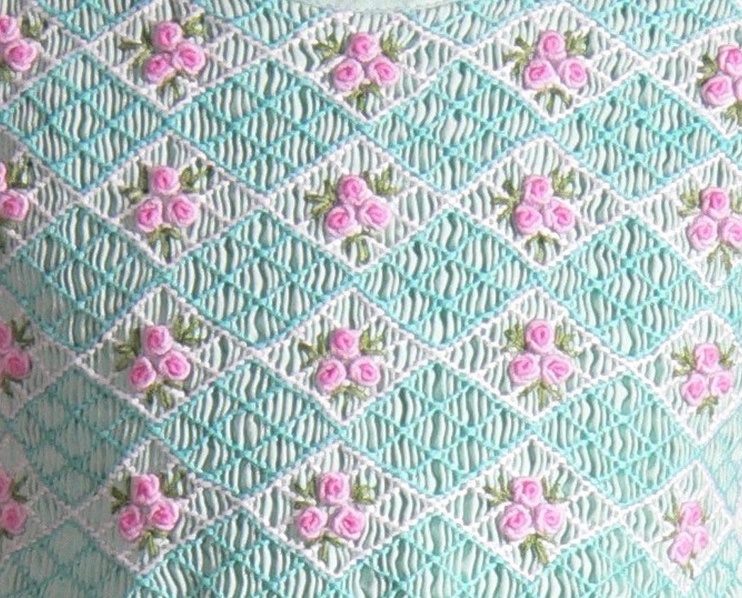 Mint Geometric Smocked with Roses Sleeveless Dress