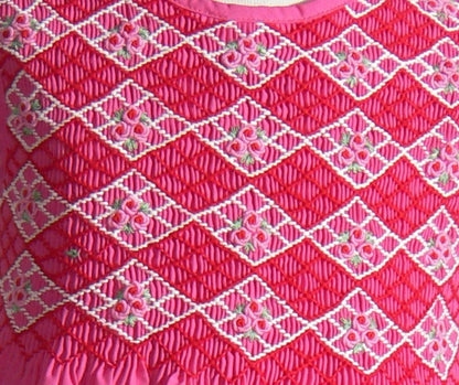 Fuchsia Geometric Smocked with Roses Sleeveless Dress