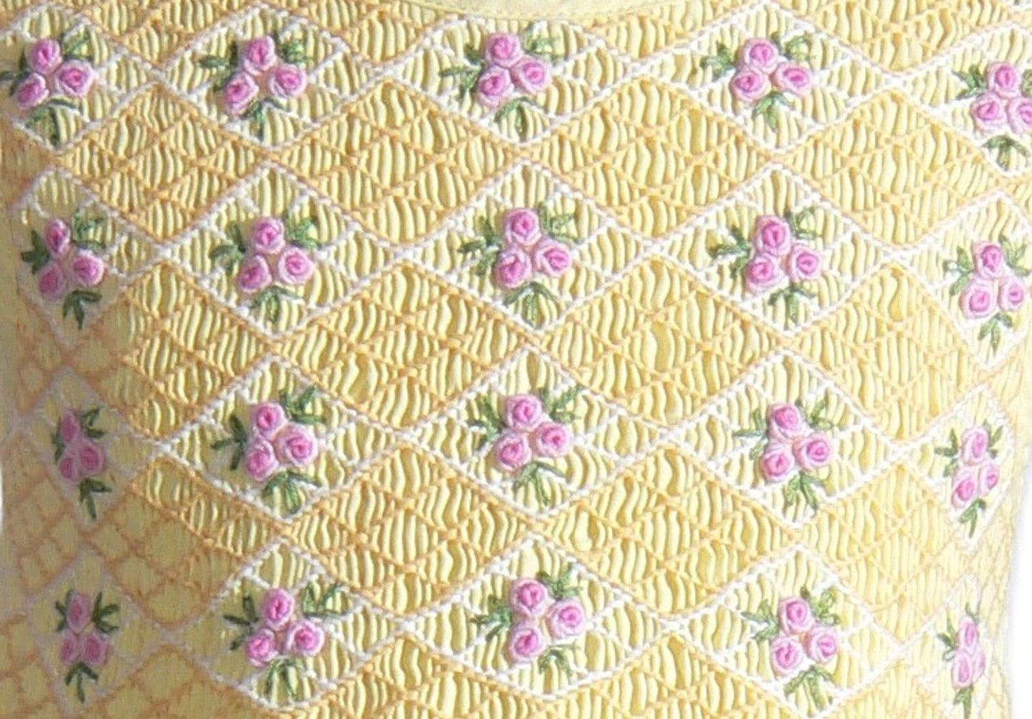Yellow Geometric Smocked with Roses Sleeveless Dress