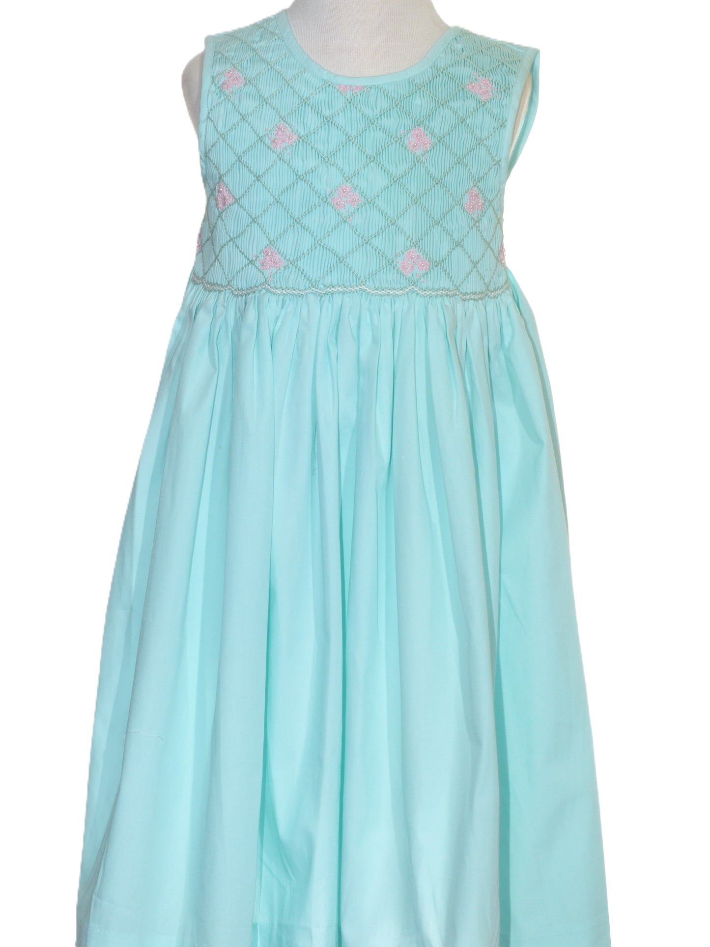 Mint Geometric Smocked with Flowers Sleeveless Dress