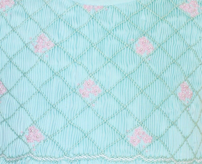 Mint Geometric Smocked with Flowers Sleeveless Dress