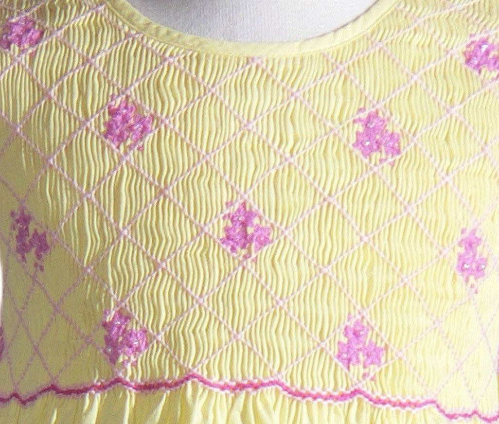 Yellow Geometric Smocked with Flowers Sleeveless Dress