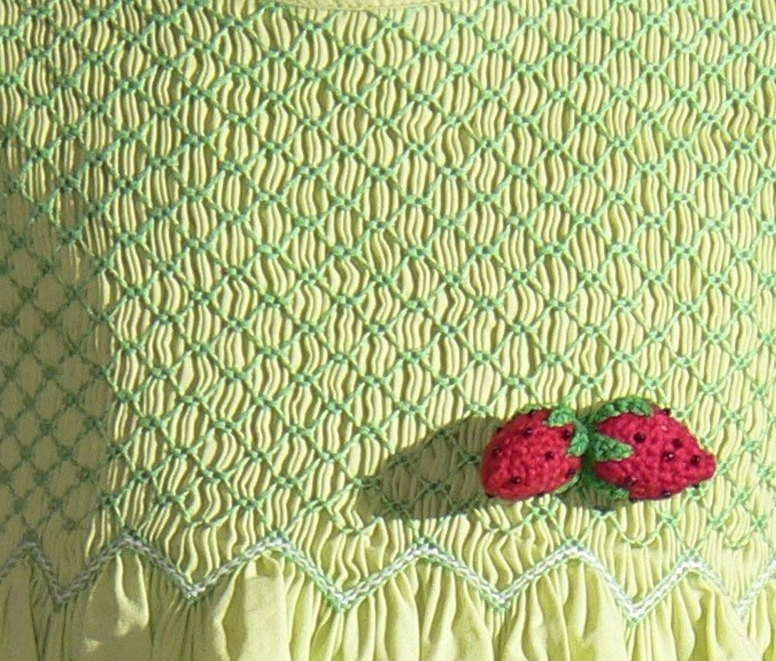 Green Geo Smocked With Strawberries Sleeveless Dress