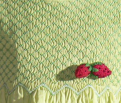Green Geo Smocked With Strawberries Sleeveless Dress