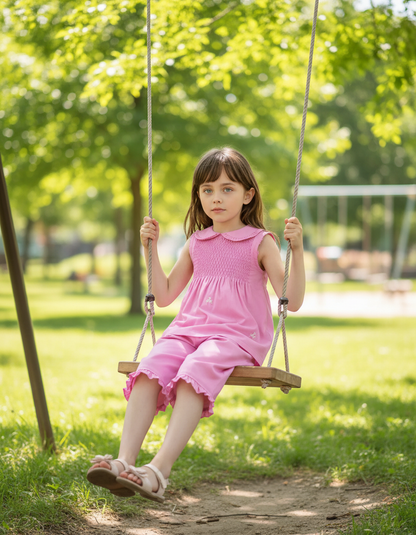 Pink Geometric Smocked Sleeveless Top and Ruffle Pants Set