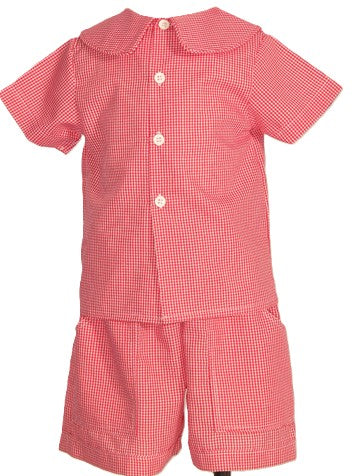 Red Gingham Boy Short Set with Peter Pan Collar