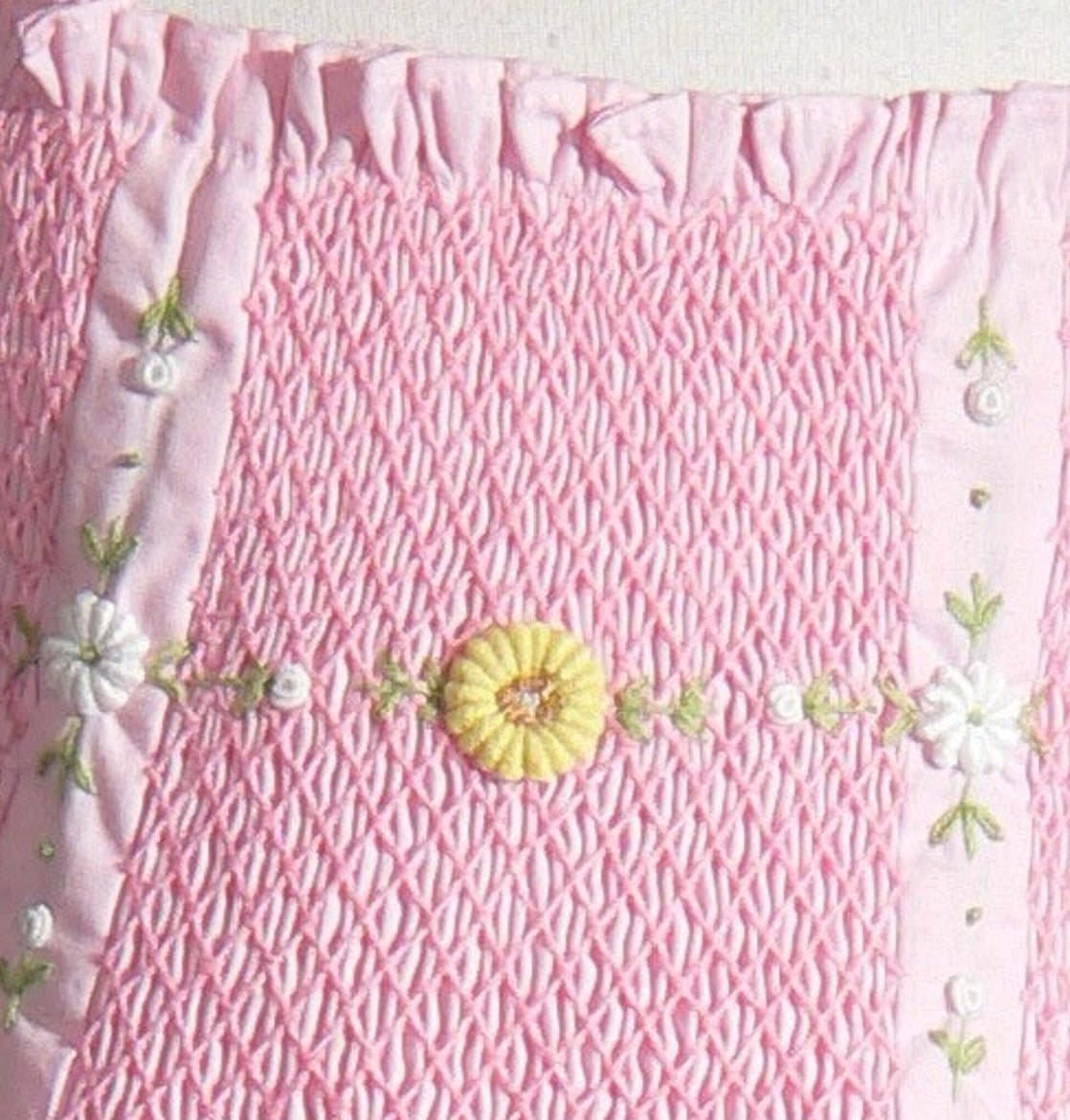 Pink Geometric Smocked with Dasies Two Strings Sleeveless Dress